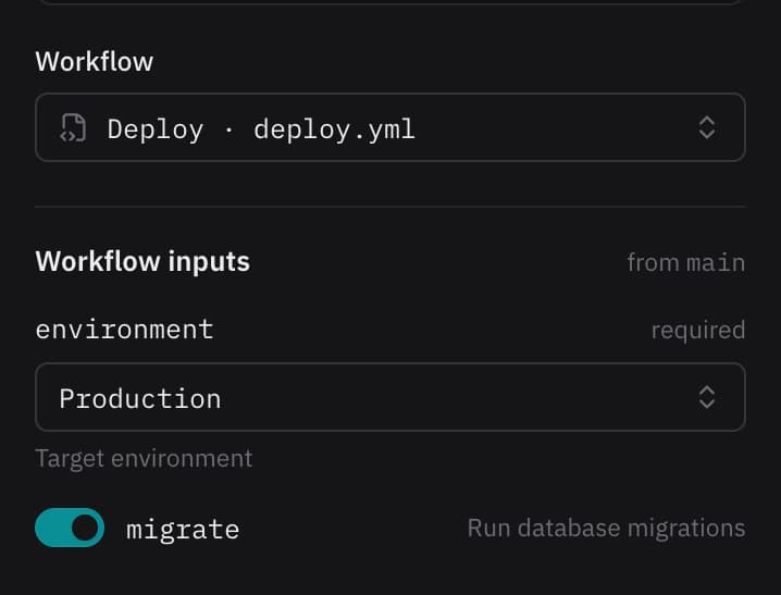 The inputs come from the workflow file on that branch.