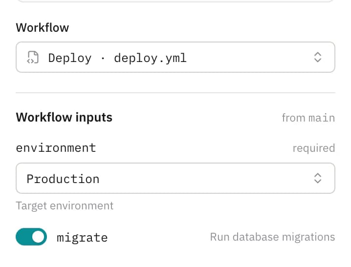 The inputs come from the workflow file on that branch.